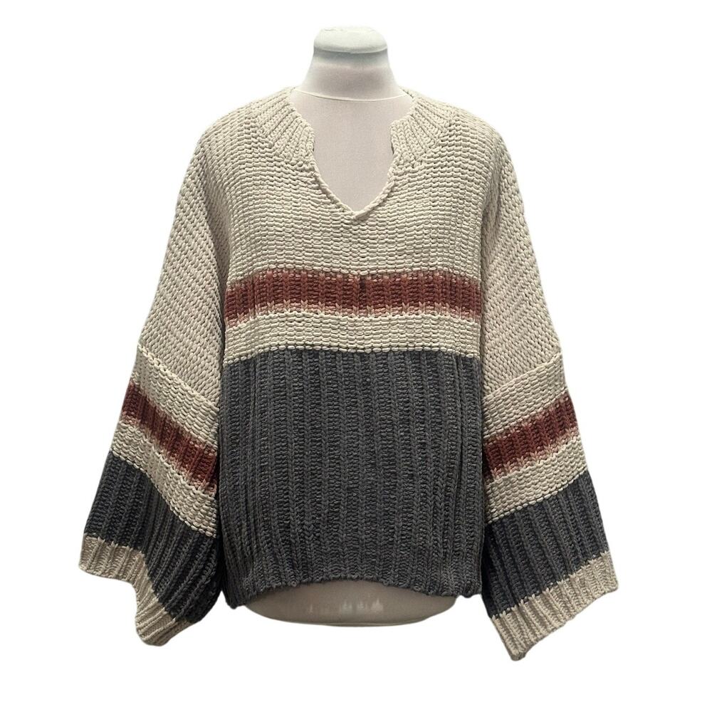 POL Oversized Chunky Knit Stripe Sweater Soft Cozy Fall LARGE Boho Comfy